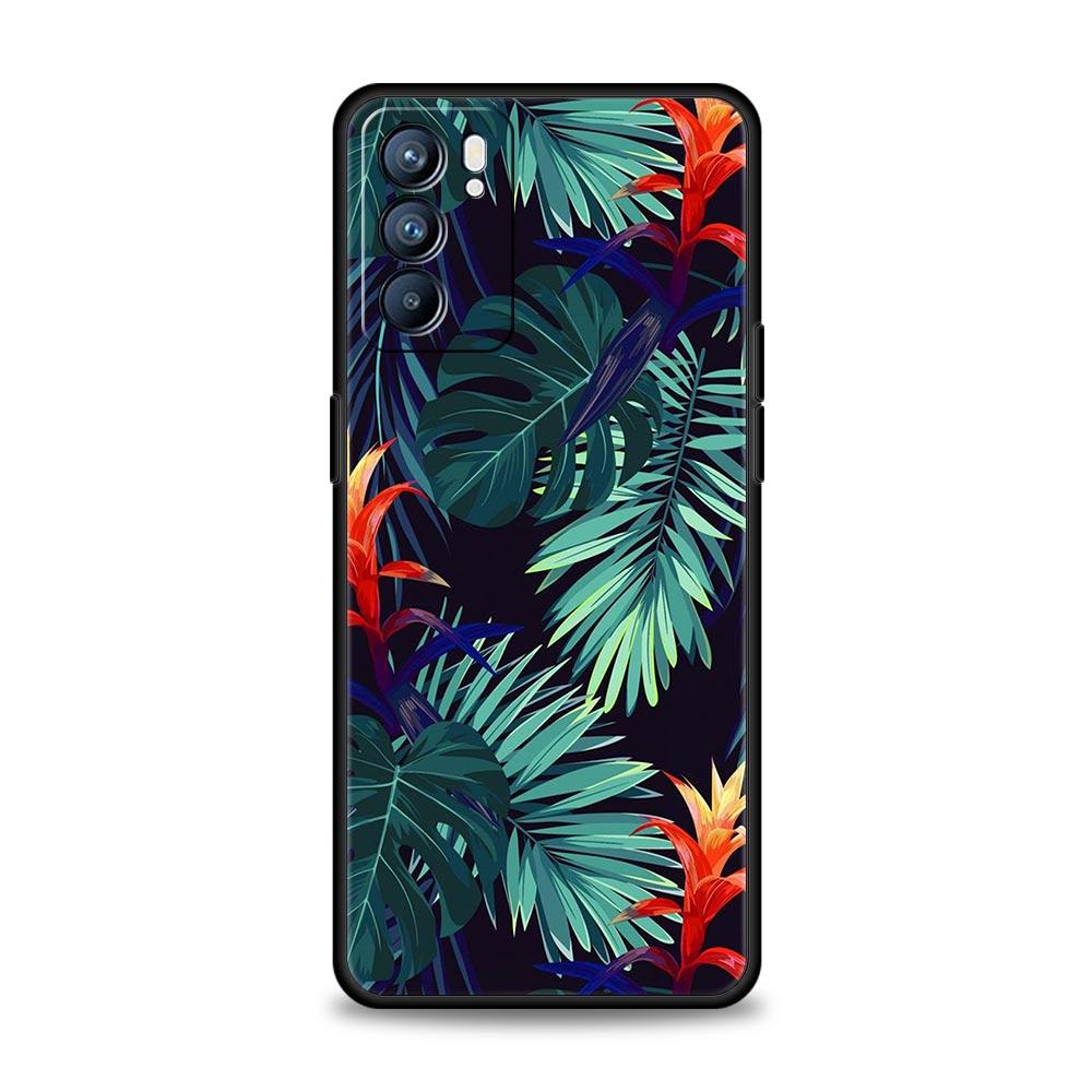 Vintage Bananenblatt-Blumenhülle für Oppo Reno8 Reno7 Reno6 Pro A54 5G Find X6 X5 A53 A52 A9 A15 A95 A17 A16 A76 A74 A57 Abdeckung