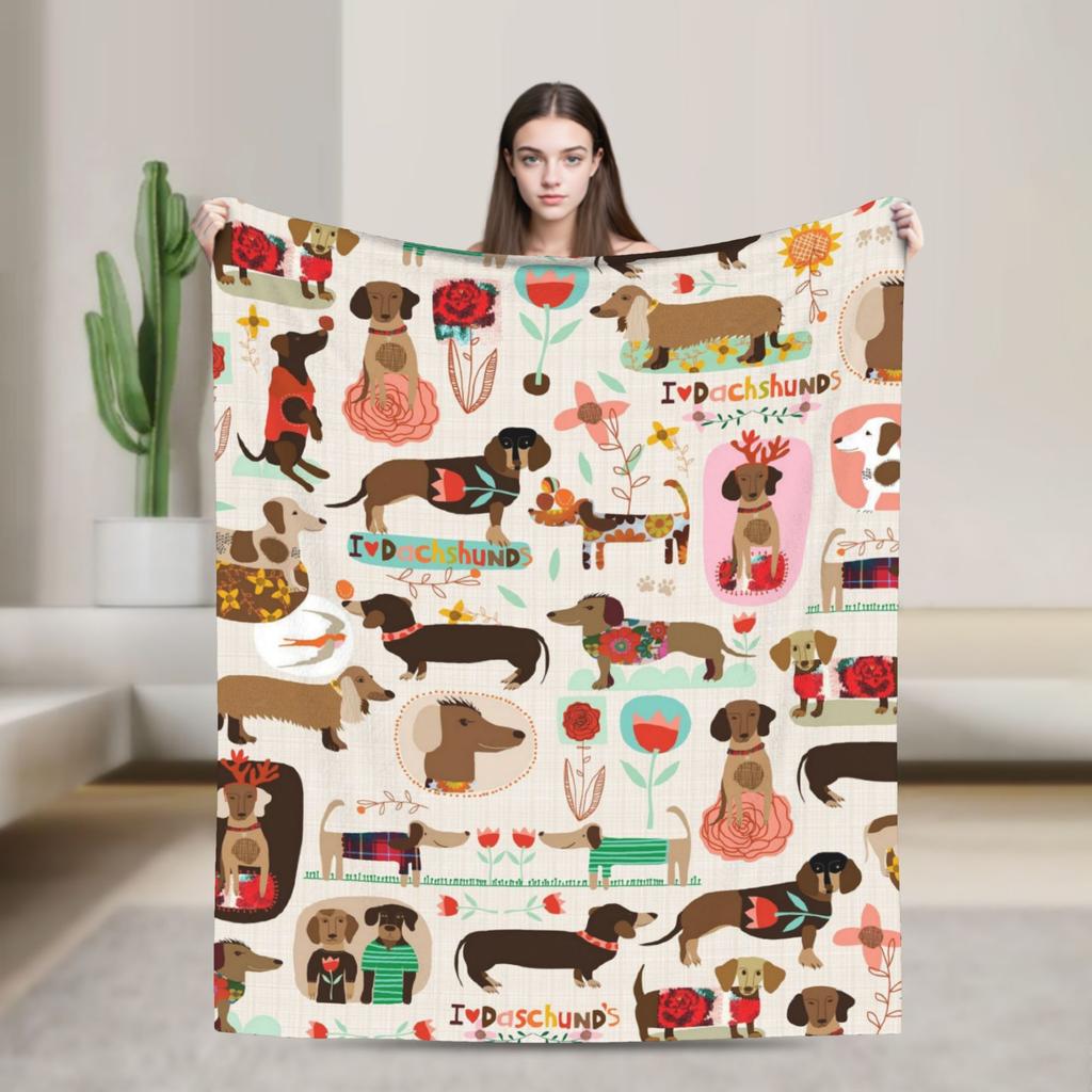 Dachshund Flannel Blankets Dogs Animal Custom Throw Blankets for Bed Sofa Couch 200x150cm Plush Thin Quilt