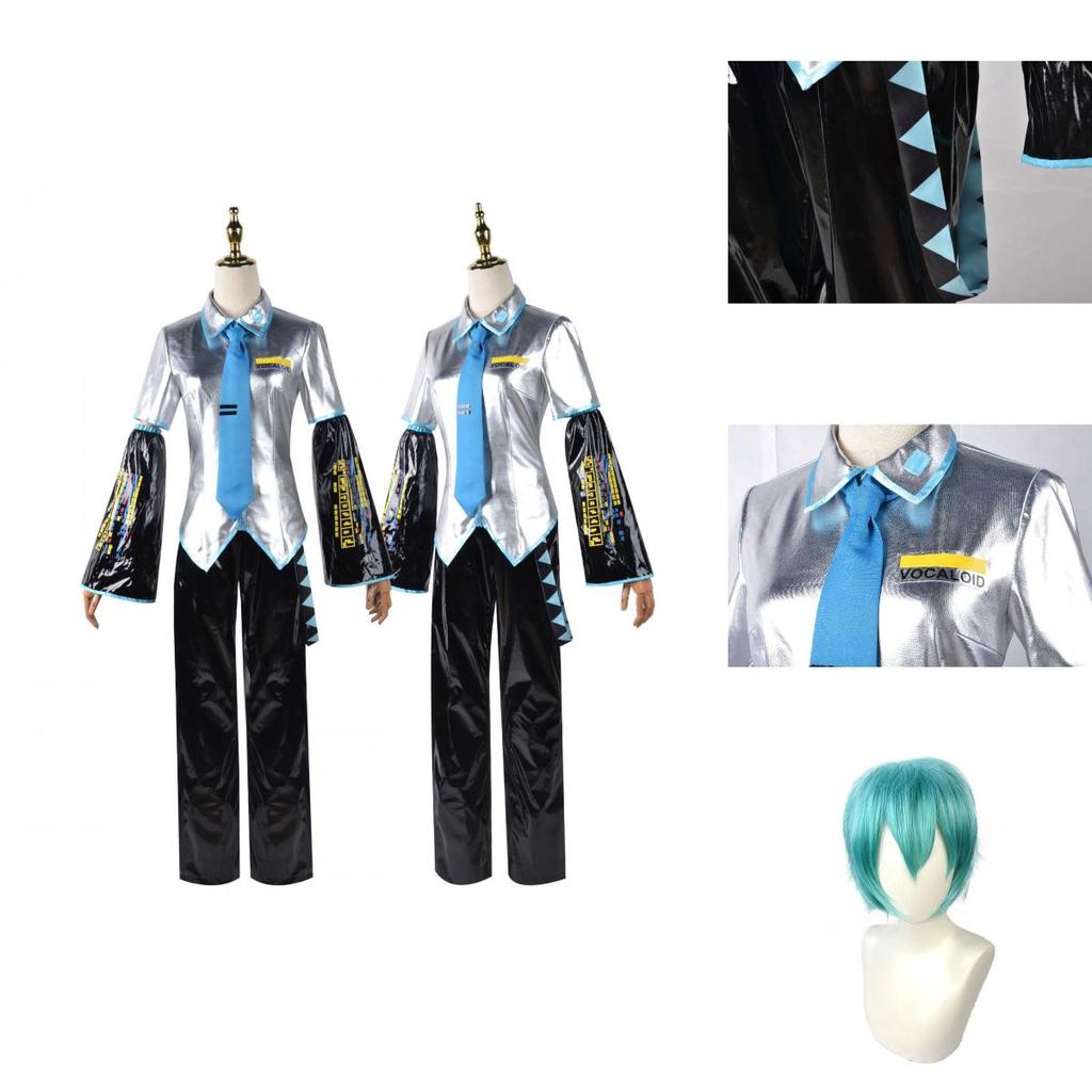 Hatsune Miku Vocaloid Clássico Pu Cosplay Camisa Masculina Gravata Calças Peruca Conjunto Para Festas Natal