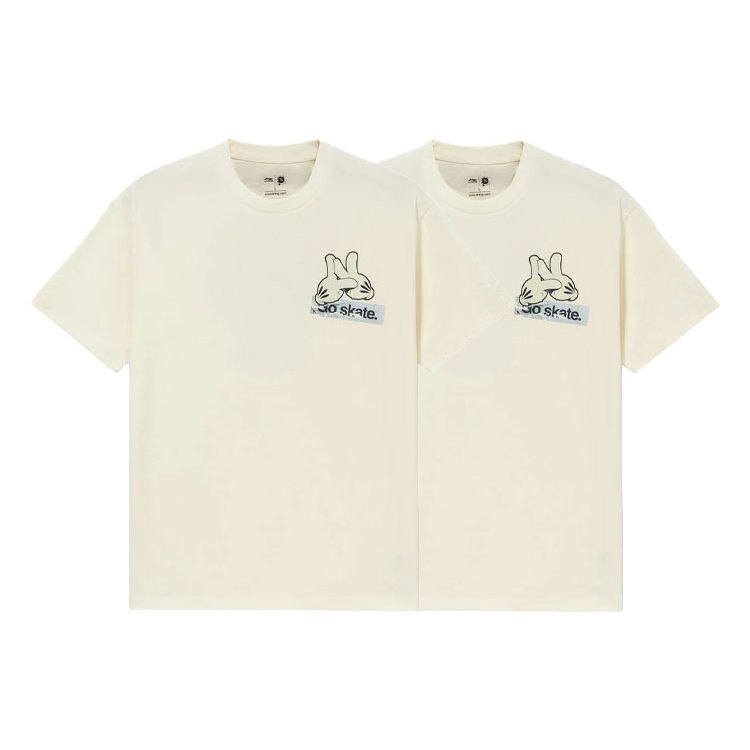 Li-Ning X OG Slick Co-Branded Skateboard Series SS22 Graffiti Cartoon Print Loose Round Neck Short Sleeve T-Shirt Men Tops Beige AHSS057-1
