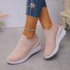 Fashion Rhinestone Decor Wedge Sneakers for Women Breathable Knitted Non Slip Running Shoes Woman Comfortable Slip On White Sports Shoes