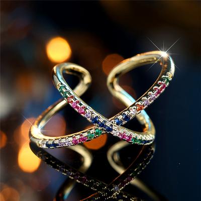 Charm Female Rainbow Stone Adjustable Open Ring Gold Color Cute Gift Wedding Jewelry For Women