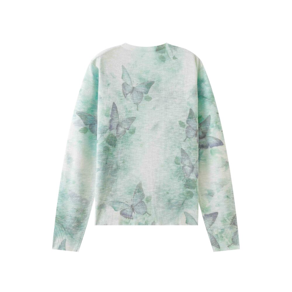 Women's Summer Long Sleeve Floral Print Knit V-Neck Cardigan Casual Lightweight Knitted Sweater Top with Sun Protection