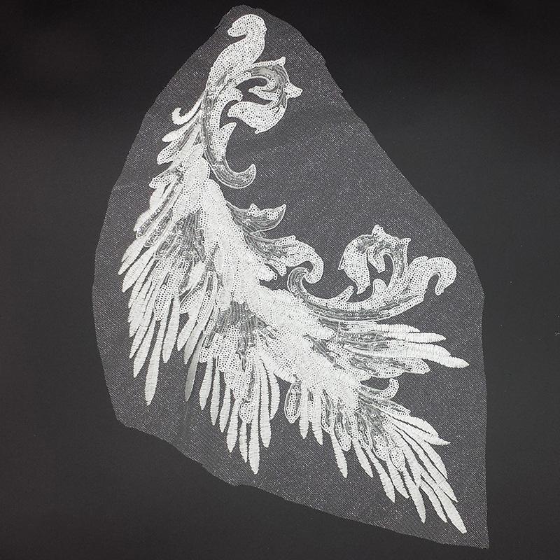 Embroidery Patches Sewing Accessories Feather Sequined Lace Craft Phoenix Tail DIY Sequins Patches