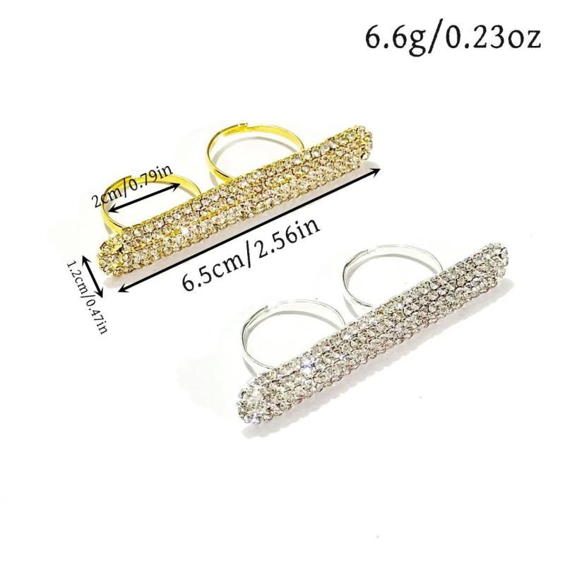 Damen Langer Balkenring Zwei Finger Handgefertigt Handaccessoires Bling Geometrisch Dubai Offene Ringe Für Frauen Party