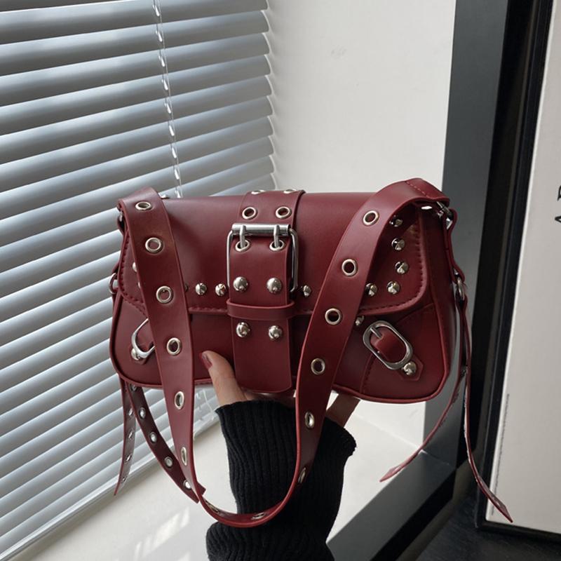 Bolsa de Axila Estilo Punk Tendência Bolsa de Axila Grande Capacidade Bolsa de Mão Estilo Vintage Bolsa de Ombro com Design de Rebites Para Mulheres