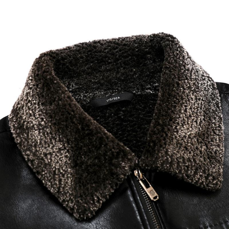Fur-in-one Men's New Winter New Velvet Thickened Stand-up Collar Men's Leather Jacket Middle-aged Simple Leather Jacket