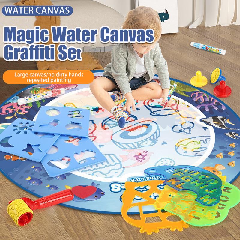 80x80CM Magic Water Drawing Mat Coloring Doodle Mat Montessori Painting Board Painting Pad Magic Pens Kids Educational Toy Gifts