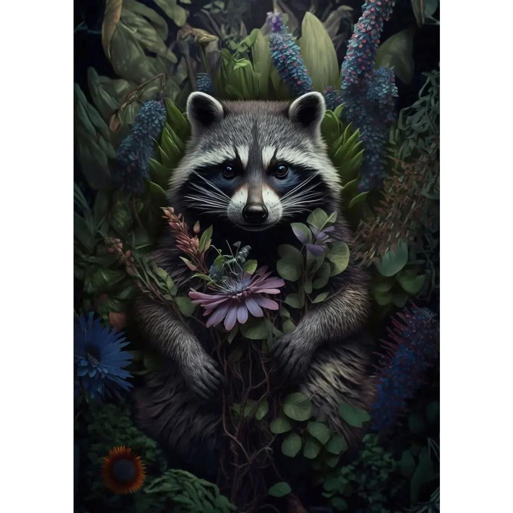 Lion Flamingo Panda Monkey In Flower Jungle Art Posters Wild Animal Art Canvas Painting Print Wall Art Picture Home Decor Mural
