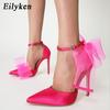 Fashion Eilyken Spring Big Butterfly-knot Women Pumps Sandals Pointed Toe Mules Ankle Buckle Strap Party Stripper High Heel Shoes