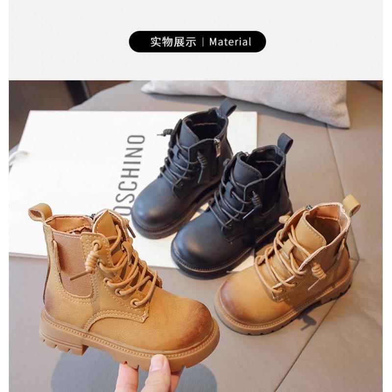 Kids Girls Boys Leatherette Martin Boots Winter Anti-Slip Soft Sole Mid-Calf British Style