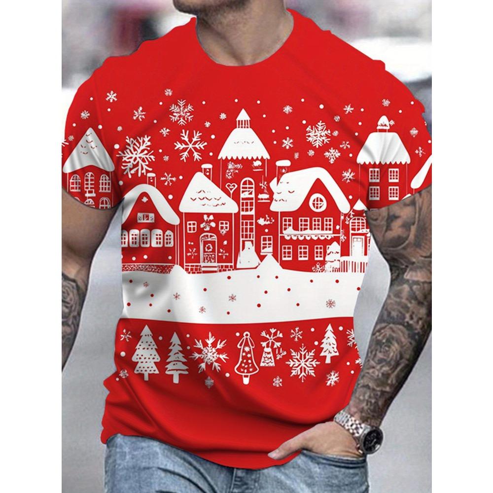 Christmas Reindeer 3D Print Men's T-Shirt Summer Casual Round Neck Short Sleeve Top Fun Santa Claus