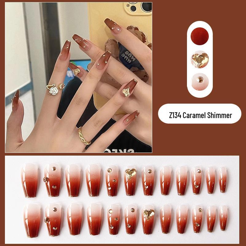 

Medium-Long Caramel Gradient Sparkly Diamond False Nails