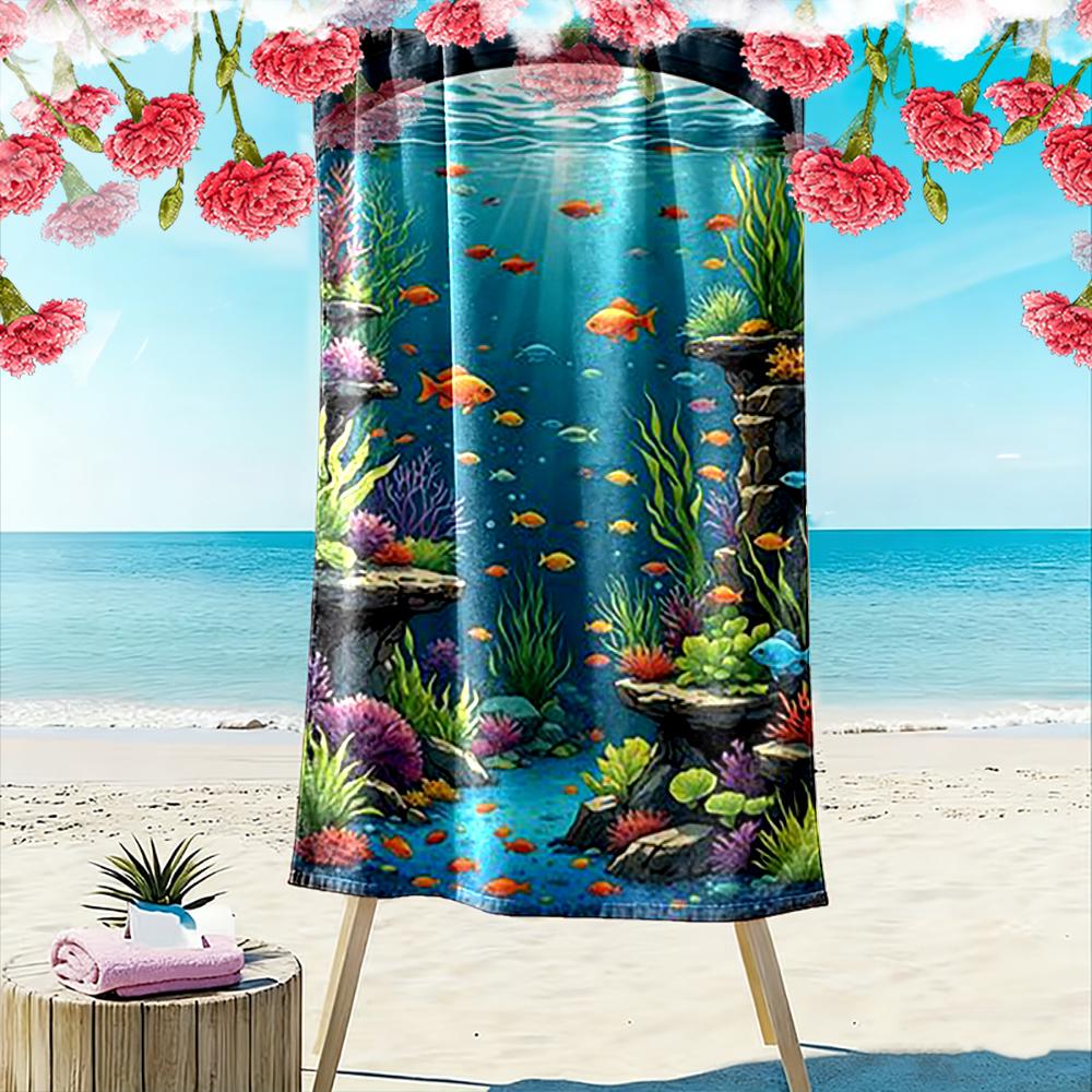 Underwater Coral Reef with Colorful Fish Beach towel quick-drying for travel outdoor sports jogging beach and swimming