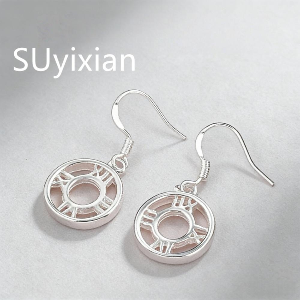 925 Sterling Silver Stylish Empty Roman Numeral Ring Earrings Birthday Party Anniversary Gift серебряный
