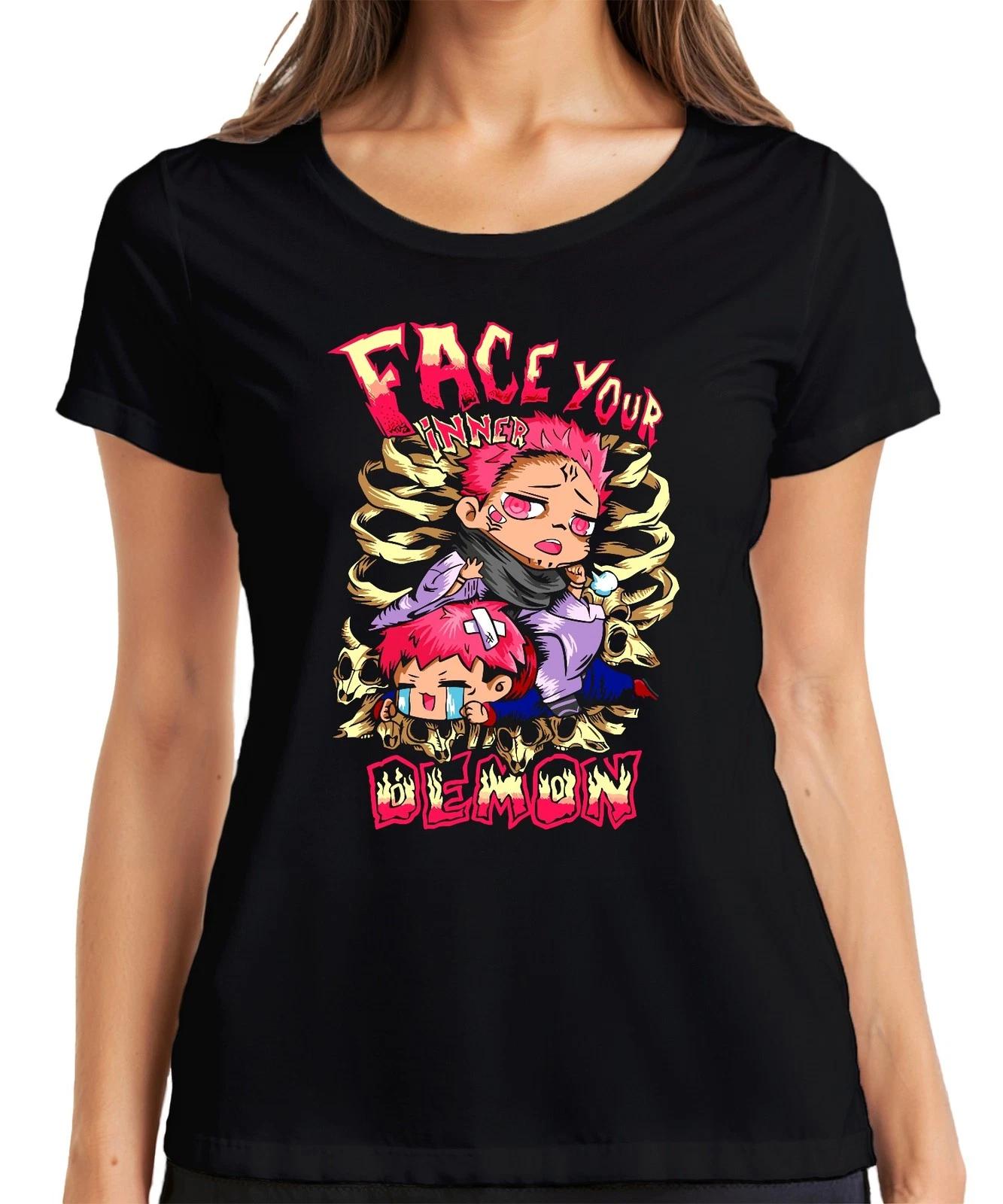 Face Your Inner Demon Chibi Anime Ästhetik Skull Gothic Otaku Damen T-Shirt XXXL