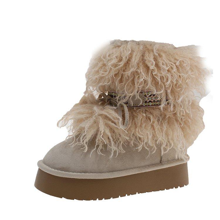 Very warm fluffy snow boots winter 2025 new piled thickened outdoor cotton shoes big head platform shoes