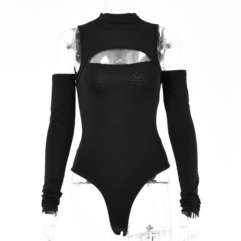 European and American Autumn Women's Spicy Girl Hollow Out Slimming Half High Neck Long Sleeved Backless Off Shoulder Jumpsuit