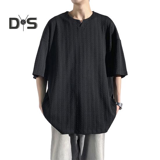 Męski T-shirt Mały Dekolt V Krótki Rękaw Tekstura Skręcana Koszulka Jednolity Kolor Luźny Krój Jedwab Lodowy Codzienne Topy