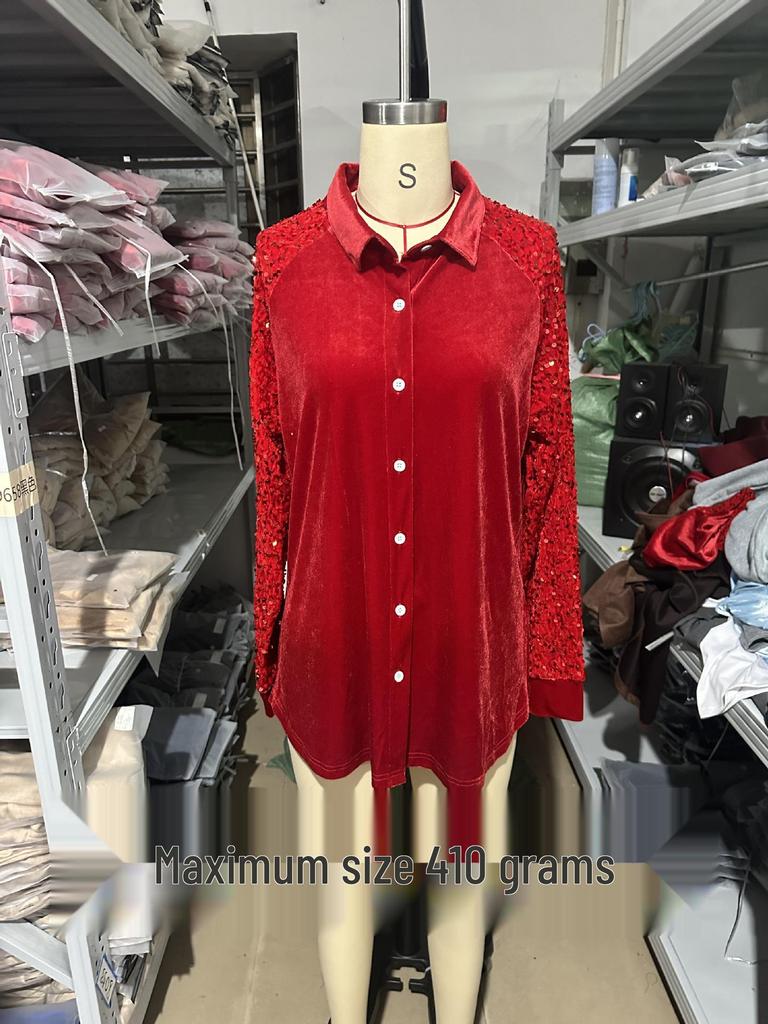 Haut Européen en Velours pour Femme avec Patchwork Manches à Sequins, Collection 2025