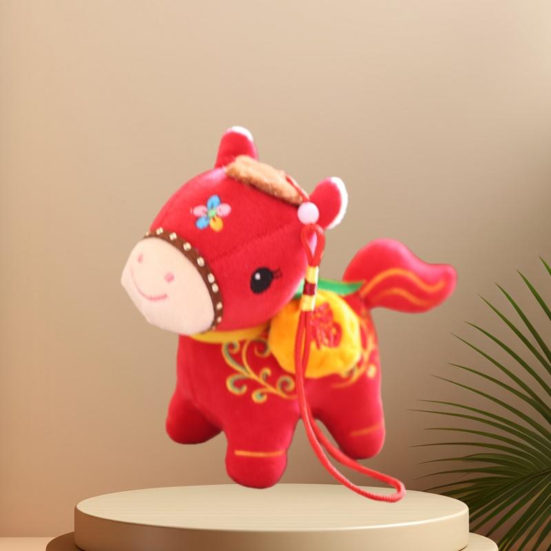 Horse Year Mascot Plush Toys Keychain Lucky Pony Doll Pendant Zodiac Horse Car Hanging Home Decoration Christmas Gift
