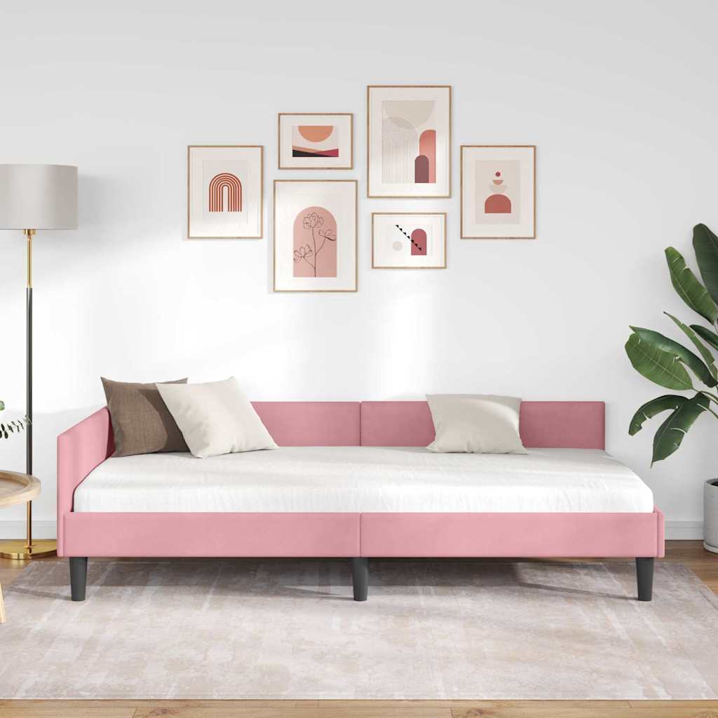 L Shaped Bed Frame with Headboard Pink 90 Cm X 190 Cm Velvet