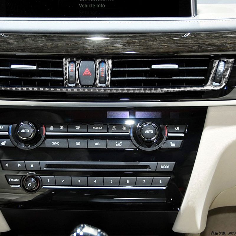 Real Carbon Fiber Car Accessories Dashboard Center Air Vent Trim Cover Soft Sticker For BMW X5 F15 2014-2018 X6 F16 2015-