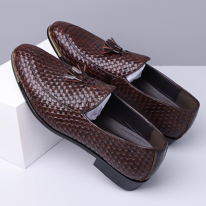 Men's Woven Tassel Loafers - Large Size Slip-on Leather Shoes In Stock