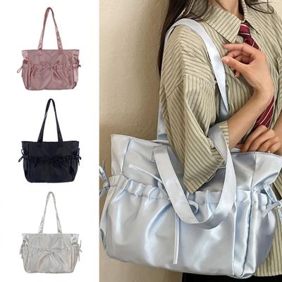Damen Knautschige Schultertasche Glänzende Tragetasche mit Schleifen Handtasche mit großem Fassungsvermögen Geldbörse für tägliche Ausflüge Street Pendeln Partys Date