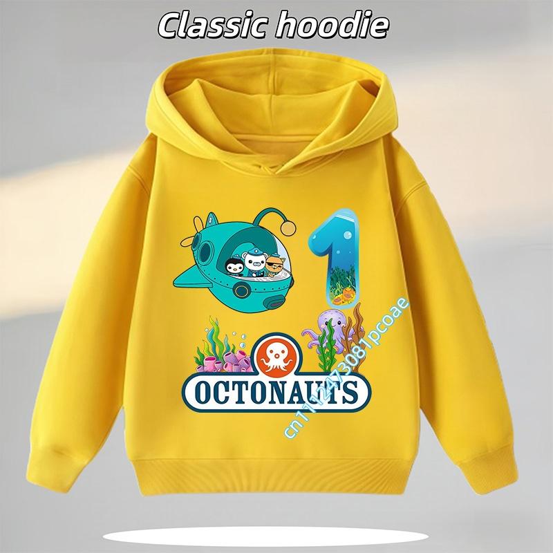 Octonauts 1-8 Yaş Kapüşonlu Sweatshirt Erkek Çocuklar İçin, Dijital Çizgi Film Baskılı Kız Çocuk Günlük Üst, Sonbahar/Kış Uzun Kollu