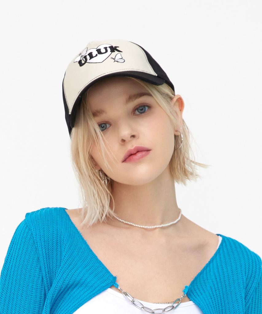 ULUK Heart Font Volume Embroidery Color Block Ball Cap_Black