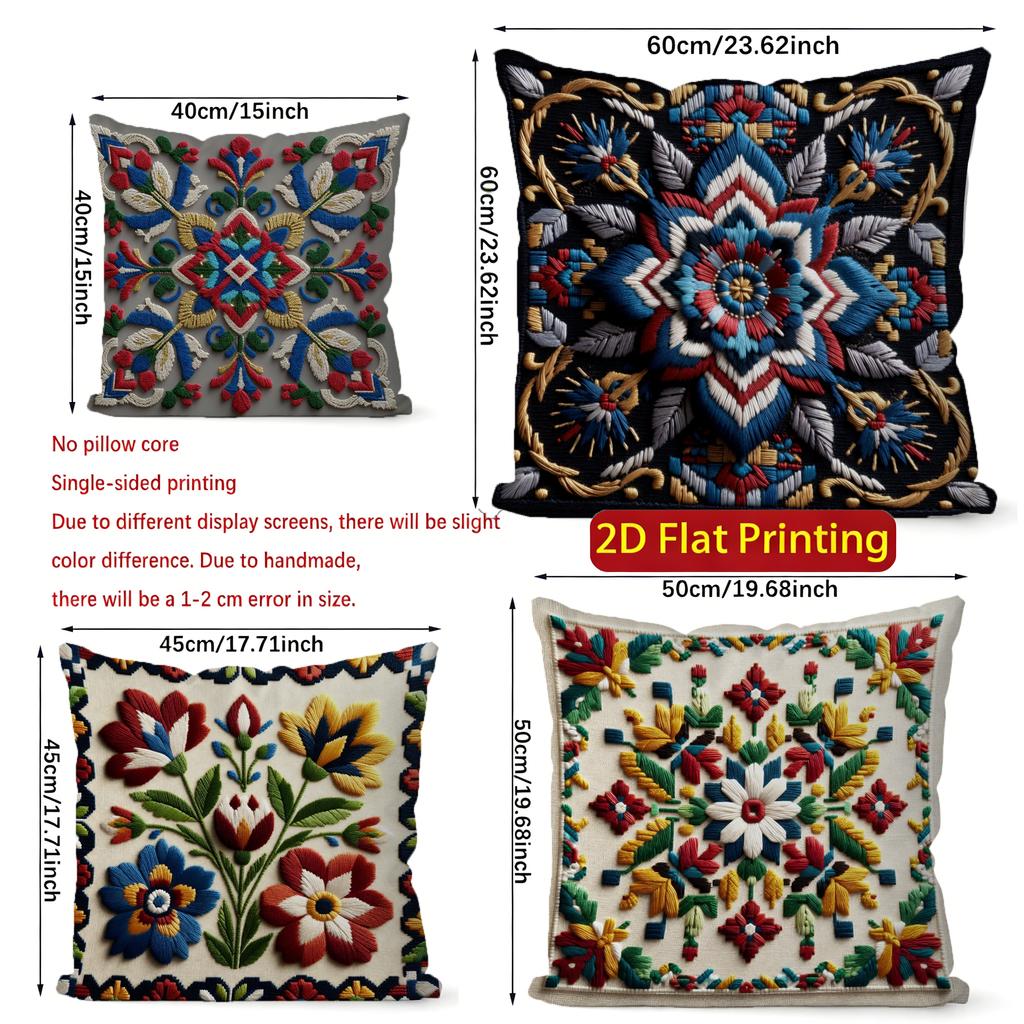2D Colorful Ethnic Floral Pattern Decorative Pillow Covers Pattern Cushion Cover Suitable For Sofa Bedroom Car Pillow Cover
