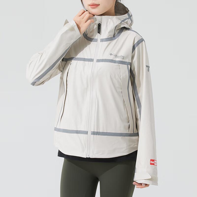 Columbia Logo Outdoor Windproof Breathable Hooded Drop Shoulder Long Sleeve Jacket Women jackets Beige WR3713-278