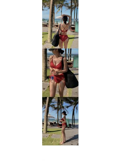 Women's Sexy Push-Up Drawstring Bikini - Tummy-Concealing Slim Fit - Ideal for Beach Vacations and Hot Springs