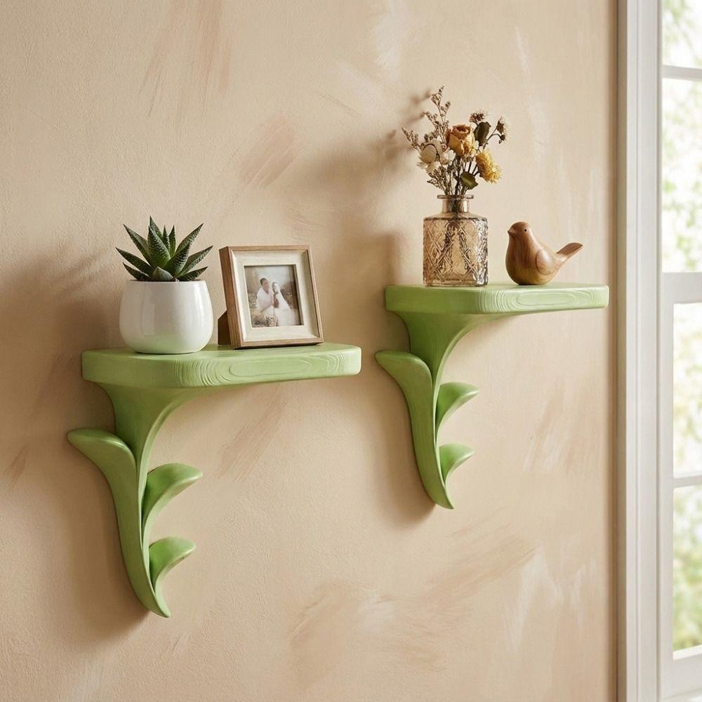 Plastic Sprout-Shaped Floating Wall Shelf Plant Style Decorative Shelf Scene Arrangement
