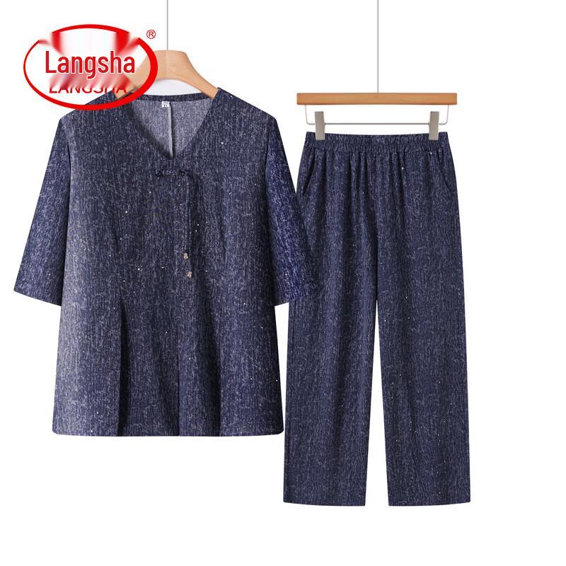 Langsha Women's Plus Size Printed V-Neck Summer Set