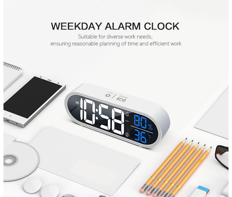 Modern Minimalist Led Digital Alarm Clock With Lighted Mirror For Home Office Desk Decor