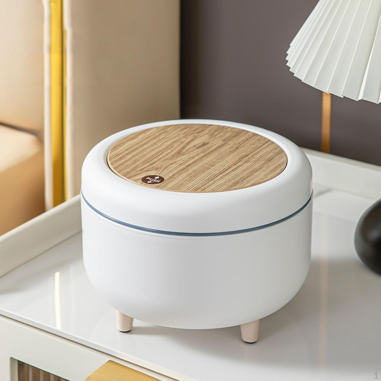

Trash Can Garbage Sturdy Round Modern Waste Basket with Push Top Nordic for Kitchen Bathroom Tabletop