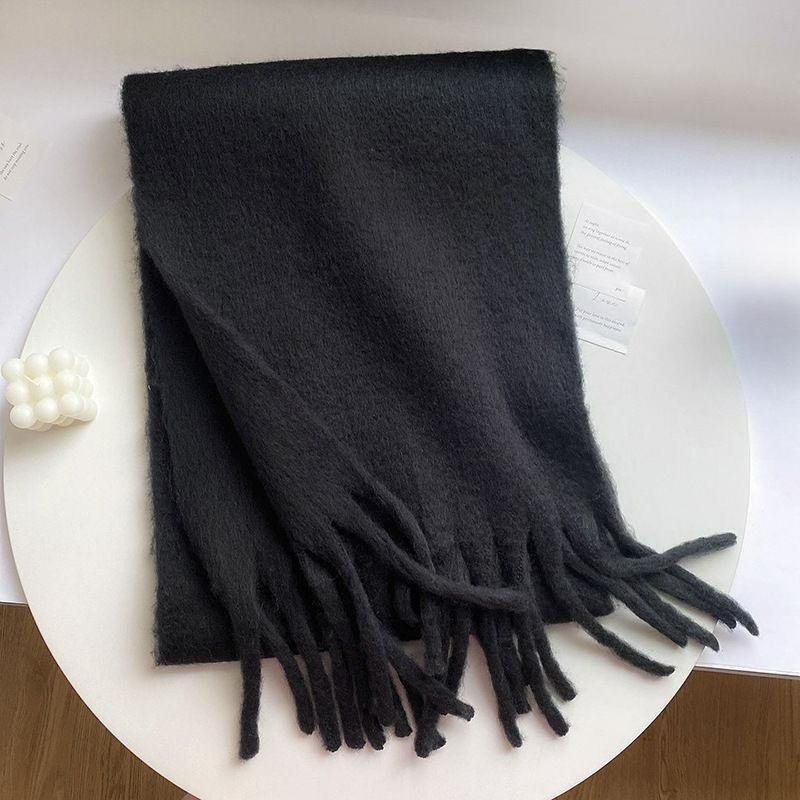 Solid Color Mohair Scarf Women's Winter Warmth Thickened All-match Long Bib Shawl