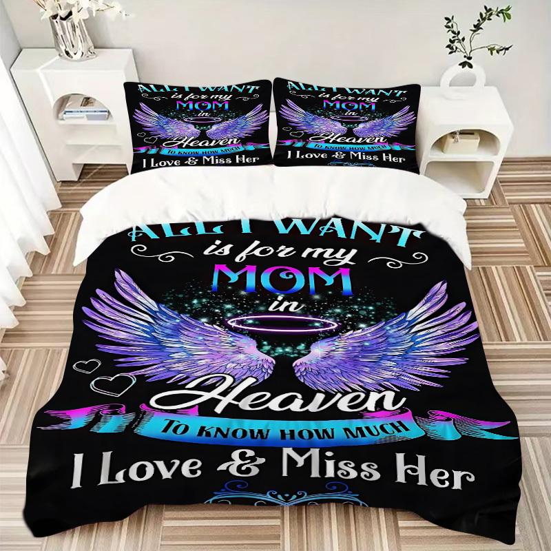 3PCs Mom Memorial Design Cover Set, Breathable Fabric, Machine Washable (1 Duvet Cover + 2 Pillowcases) (Without Quilt) yy250911168