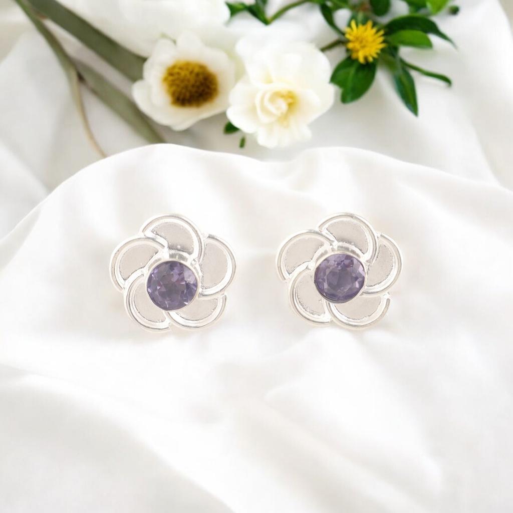 Natural Iolite Gemstone 925 Stamped Silver Handmade Jewelry Push Back Studs 0.5" EE-157-9