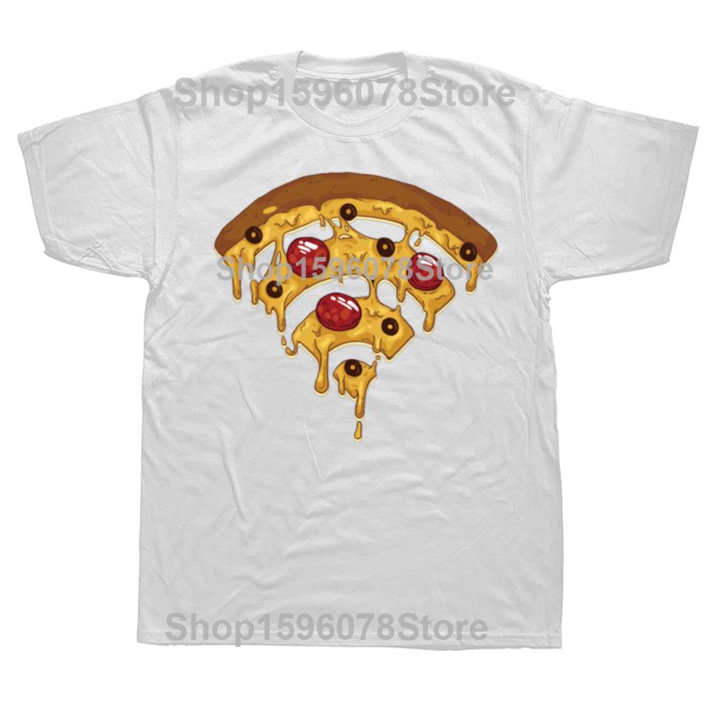 Funny Cool Wifi Pizza Internet Graphic T Shirts Men Pure Cotton Humor Streetwear Tee Shirt Short Sleeve Unisex Loose Clothing
