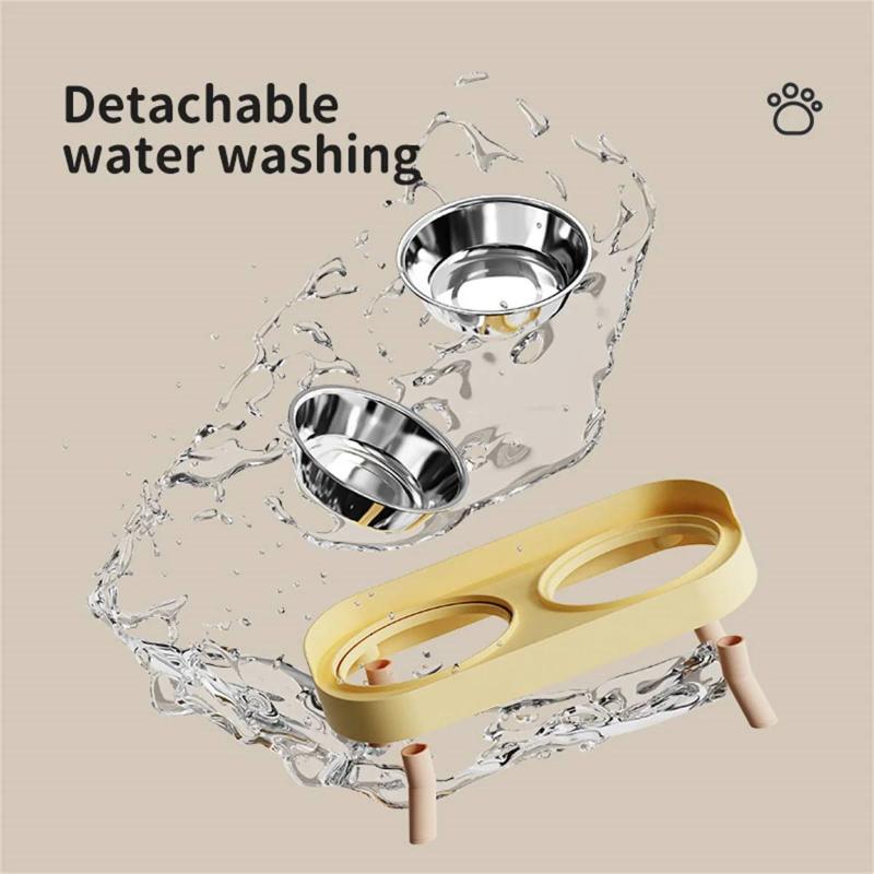 A Colorful Dopamine Pet Double Bowl  Feeding Large Capacity Stainless Steel Dog Bowl Drinking Water Neck Cat Double Bowl