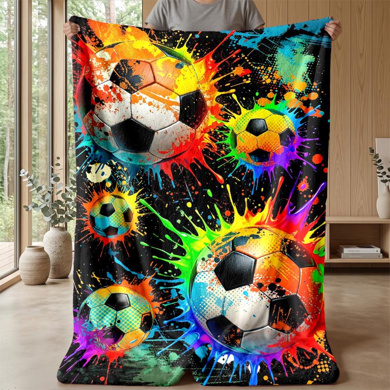 Colorful Soccer Ball Blanket Personalized Name Flannel Blanket Soft Cozy Plush Throw for Sofa Bed Lightweight Home Decor