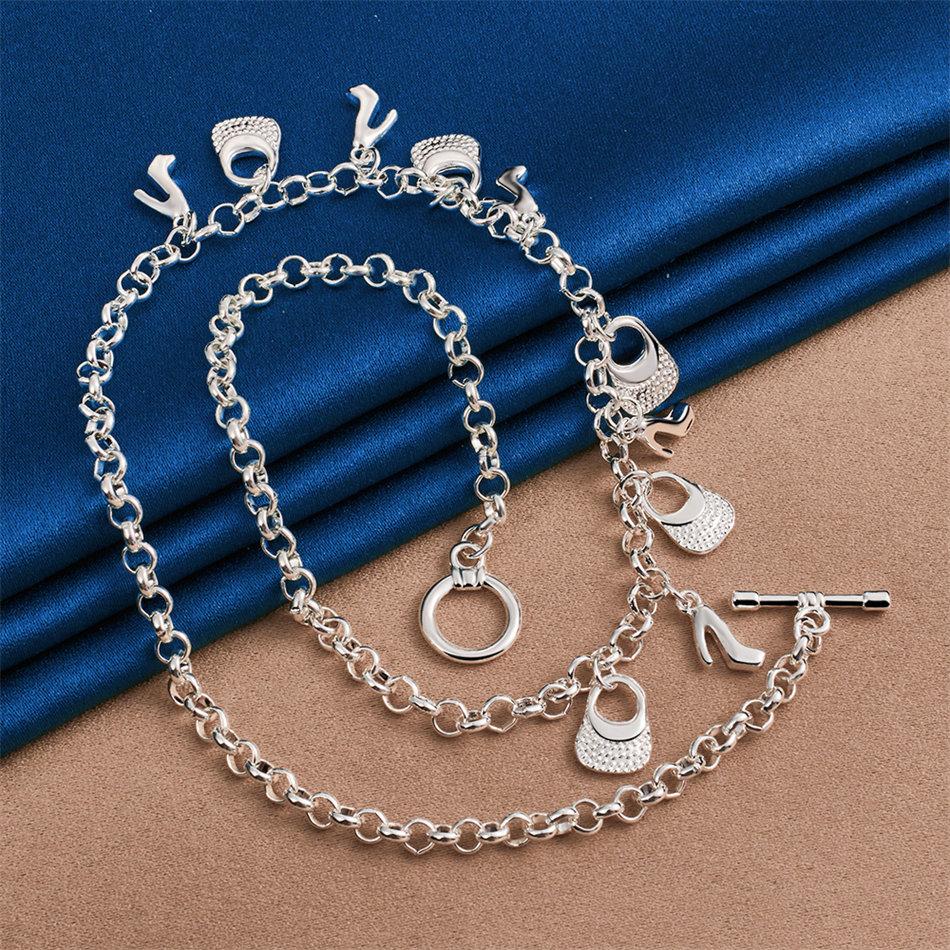Charm 925 Sterling Silver Exquisite High Heels/Bag Pendant Necklace Women's Fashion Party Wedding Gift Jewelry