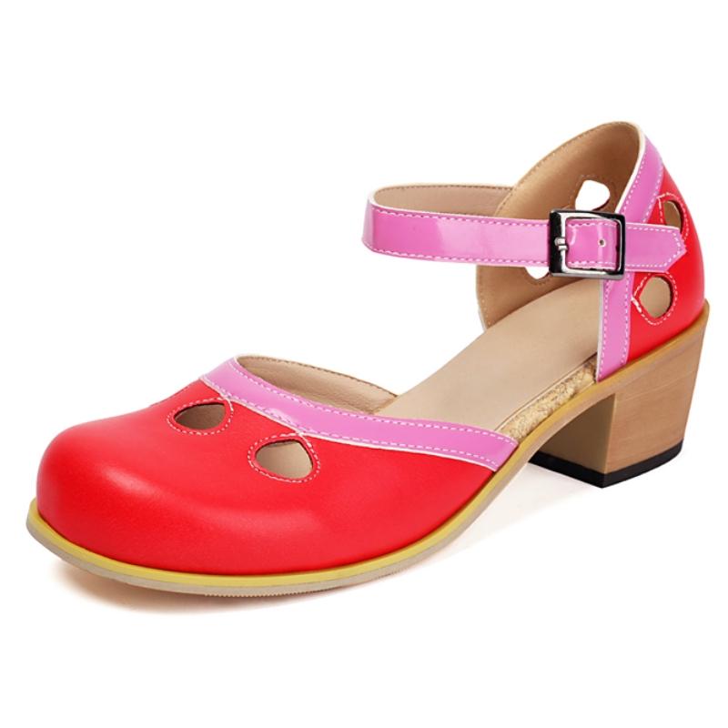 

Women s Sandals Summer Shoes 2025 Green Red Black Block Short Heels Ankle Strap Close toe Wedding Party Shoes Large Size 45 39 червоний