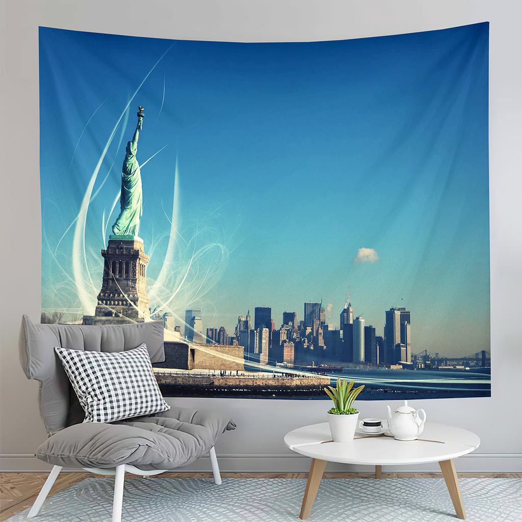 Famous Statue of Liberty Tapestry New York Sunset Night View Tapestry Art Wall Hanging Home Living Room Bedroom Dorm Tapestries