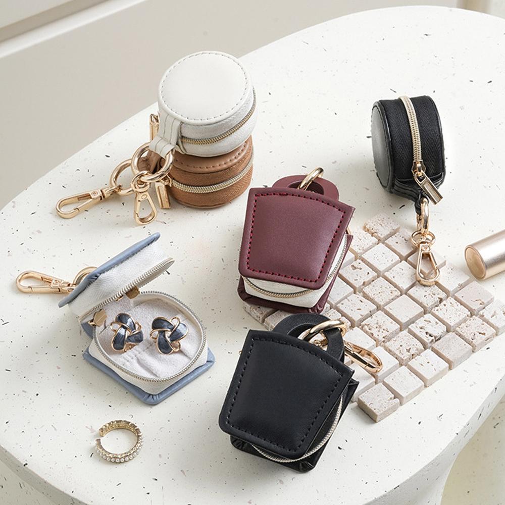 Boîte de Rangement en Cuir PU Porte-clés Couleur Unie Boîte de Rangement pour Bijoux Sac à Bijoux Pendentif Bagues Boucles d'Oreilles