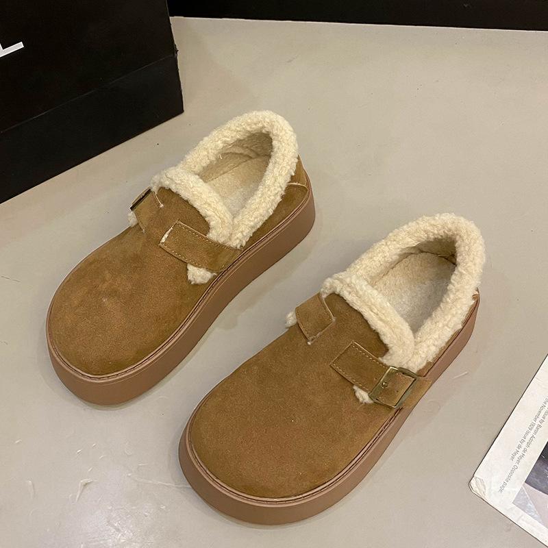 Women's Thick Bottom Heightening Large Size Thickening Winter Warm Fur One Snow Boots Padded Lining Ankle Boots Non-slip Hiking Sports Soybean Shoes