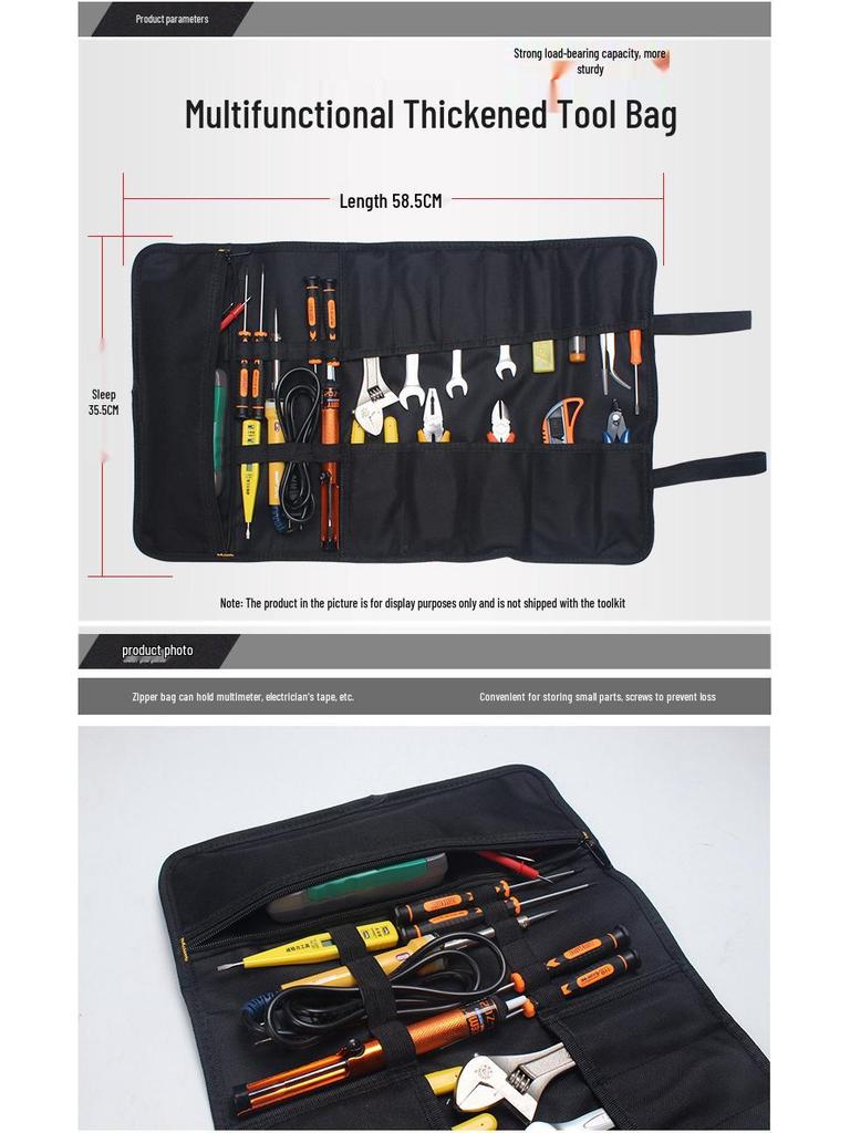 Electrician's Roll-up Tool Storage Bag - Wear-resistant, Thickened Canvas for Multifunctional Use